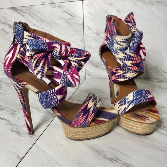 Zigi Soho Multicolored Fabric Bow Heels SZ 7 - Picture 2 of 5